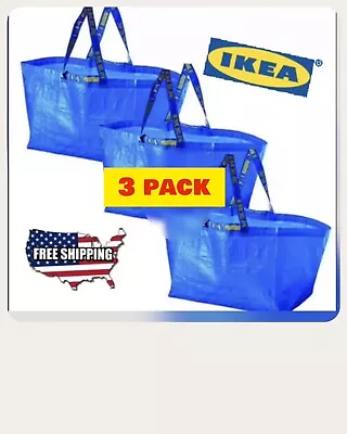 IKEA Shopping Bag Blue Large Sturdy Laundry Grocery  - 3 Pack - FAST FREE SHIP!! • $11.49
