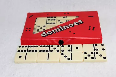 Rare Vintage White & Black Marbleite Bakelite Double Six Dominoes Tiles In Case • $22.95