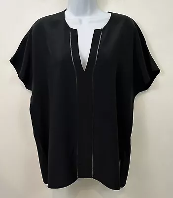 Vince Blouse Short Sleeve Silk Black V-Neck Women’s Size Medium • $21.95