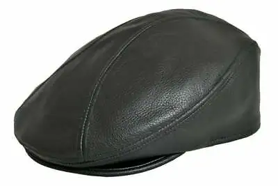 £19.95 • Buy Men's Genuine Real Leather Flat Cap Cabbie Ivy Peaky Newsboy Gatsby Cap Black