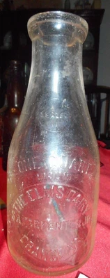 $105 • Buy Quart Embossed Slug Plate Farm Milk Bottle Elms Dairy Carpenter Orange Va Rare