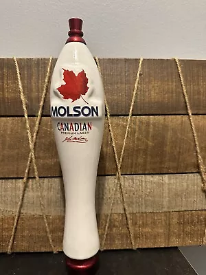 Molson Beer Ceramic Bar Tap Handle HTF Canadian Premium Lager Red Maple Leaf • $29