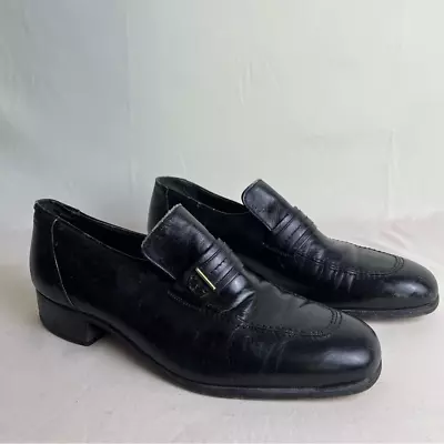 Vintage French Shriner Slip On Leather Loafers Men's Dress Shoes In Black Size 9 • $45