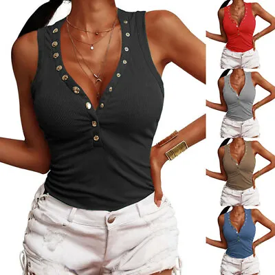 £13.19 • Buy Womens V Neck Low Cut Tank Tops Summer Vest Sleeveless Shirts Cami Tee Plus Size