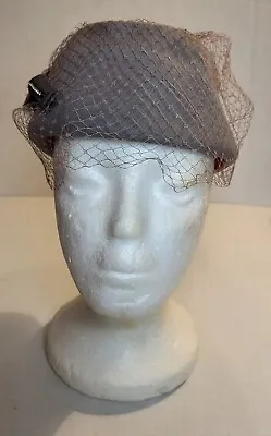 Michael Henry Vintage Wool Pillbox Hat W/Feather Detail And Mini Birdcage Veil • $8.75