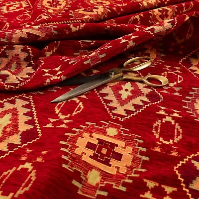 £349.99 • Buy Heavyweight Traditional Kilim Aztec Red Pattern Upholstery Furnishing Fabric