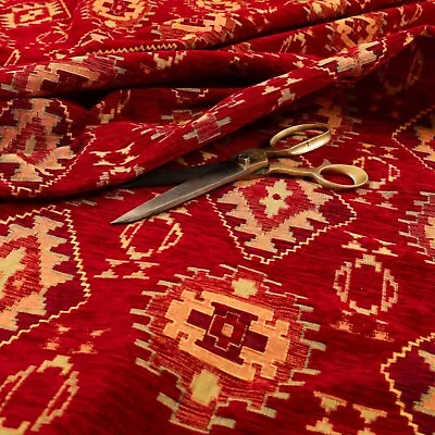 £349.99 • Buy Heavyweight Traditional Kilim Aztec Red Pattern Upholstery Furnishing Fabric