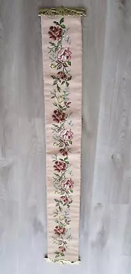 Vintage Needlepoint Flowers Roses Wall Hanging Bell Pull Brass 49  • $49.75