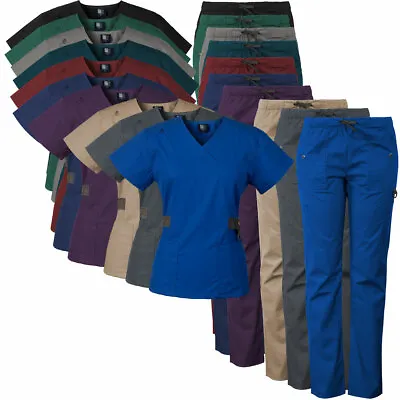 Medgear Women's 12-Pocket Scrub Set With Silver Snap Detail & Contrast Trim 7897 • $24.99