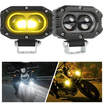 2x Motorcycle LED Spot Light Auxiliary Headlight Driving Fog Lamp Yellow+White • $35.08