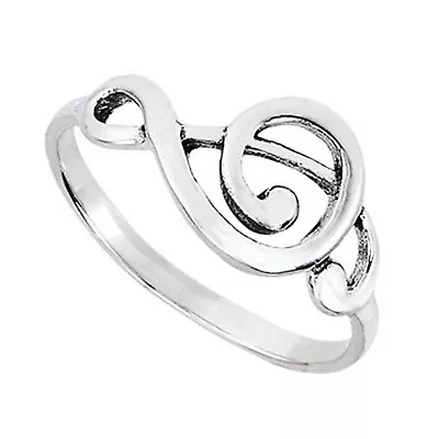 Music Note Treble Clef Ring Solid 925 Sterling Musician Band Jazz Classical • £18.99