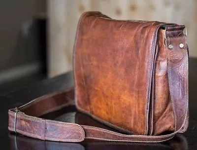 Leather Messenger Bag ALL Computer Distressed Brown Satchel Briefcase Manly Men • $50.76