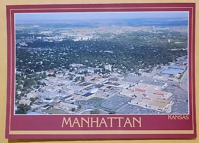 Vintage Postcard - Manhattan - Kansas - Aerial View Of Downtown - 1989 • $2