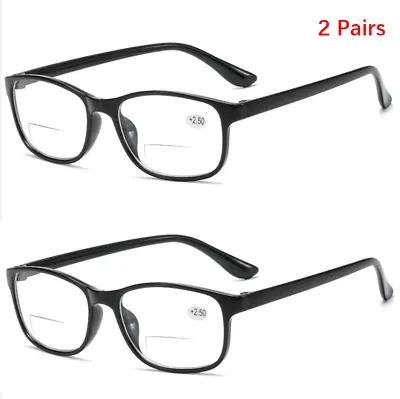 2x Men Women Bifocal Square Reading Glasses Reader 1.0 1.5 2.0 2.5 3 3.5 4.0 • £7.19