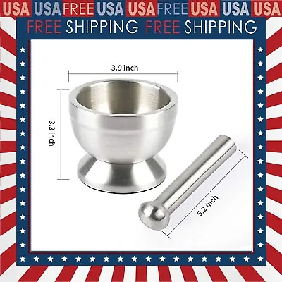 Mortar And Pestle18/8 Stainless Steel Spice Grinder Pill Crusher+ Lid For Crushi • $27.88