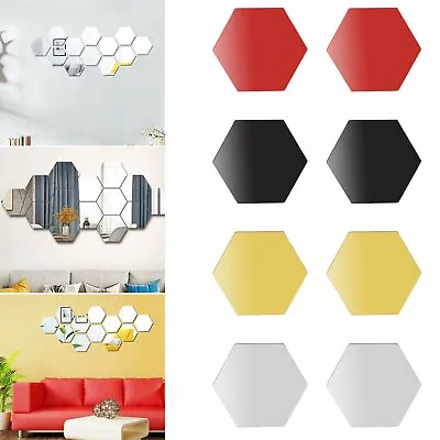 12pcs 3D Hexagon Acrylic Mirror Wall Stickers Home Room DIY Art Removable Decor • $6.05