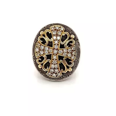 Konstantino Diamond Sterling 18k Yellow Gold Large Oval Shape Maltese Cross Ring • $2395