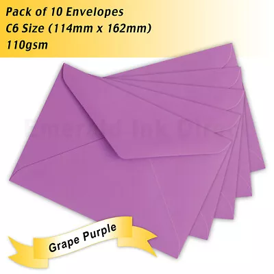 Pack Of 10 Envelopes - C6 Size (114mm X 162mm) - Grape Purple • $3.95