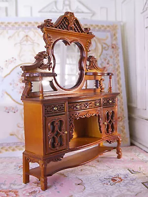 Carved Rococo Style Mahogany Exquisite Wooden Cabinet Hutch 1:12 Scale • $59.99