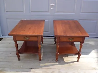 Vintage Pair Harden Solid Cherry 2 Tier End Tables Nightstands  • $795