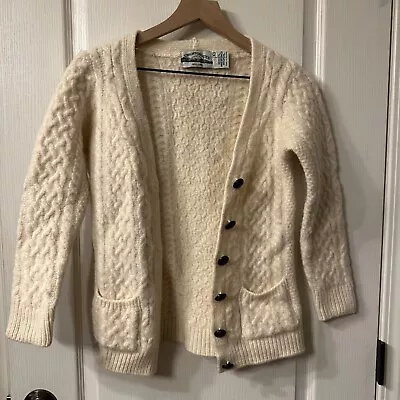 Aran Crafts | Ireland Merino Wool Fisherman Cable Knit Sweater Cardigan XS Cream • $31.99