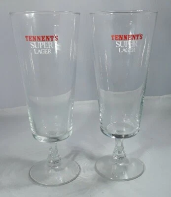 £12 • Buy RARE RETRO PAIR OF TENNENT'S SUPER LAGER  Stemmed Beer Glasses