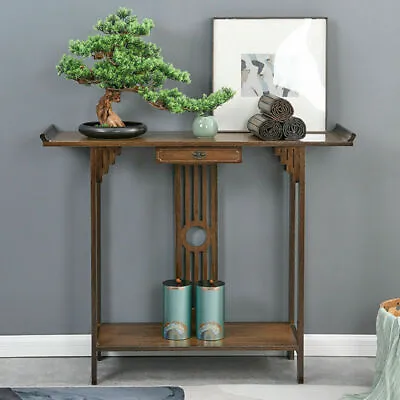 Oriental Console Table Rustic Wood Hallway Writing Table Hall Corridor Furniture • £59.94