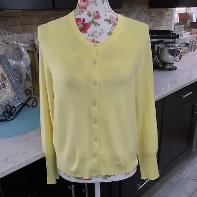 J. Crew XL Jackie Cardigan Sweater Yellow Lyocell Silk Blend Ribbed BG086 New • $28.97