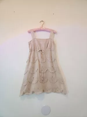 Bcbg Maxazria XXS Beige Cotton Tiered Short Dress Drawstring Summer • $12