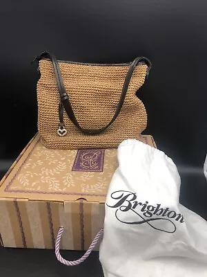 BRIGHTON Corey Tan Crochet Heart Shoulder/Handbag Leather Woven Vintage • $20.50