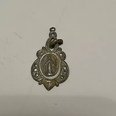 Vintage 1950's Theda Sterling Silver Miraculous Mary Medallion Pendant 925 • $30