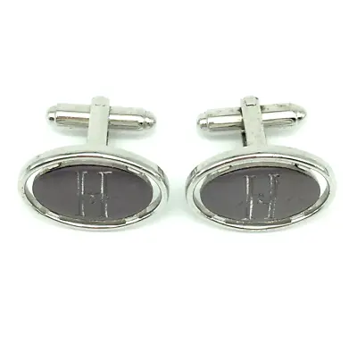 Vtg Dante Silver Tone Oval Letter H Cuff Links Silver & Gray Tone Monogram H • $12.11