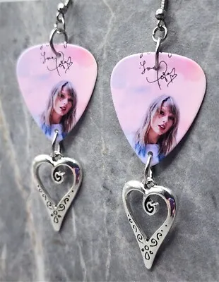 Taylor Swift Guitar Pick Earrings With Large Heart Charm Dangles • $7