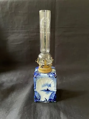 Rare Antique Petite DELFT Oil Lamp Square Base Burner . Original Glass • $89