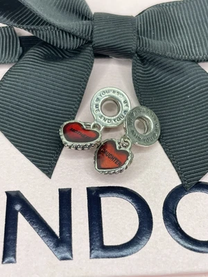 £13.50 • Buy Genuine Pandora Silver Moments Mother & Daughter Red Heart Dangle Charms X 2