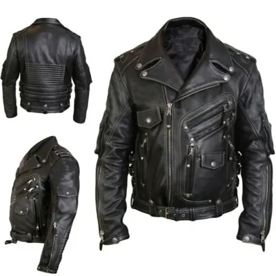 Men's Punk Rock Motorcycle Jacket Faux Leather Multi-zipper Casual Retro Biker L • $82.15