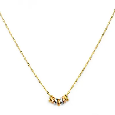 10k Gold Necklace Lucky Seven Tri-Color Rings Charm Necklace 17 Inches 4.0 MM • $89.99