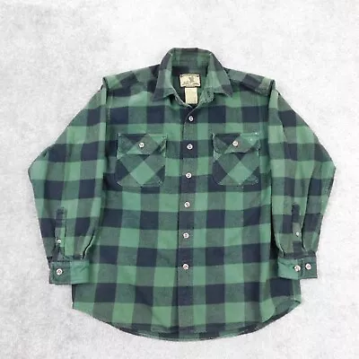 Field & Stream Outdoor Heavy Cotton Flannel Shirt Mens Large Green Buffalo Check • $14.88