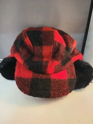 VINTAGE Men's Wool Blend Hunting Hat Cap-Sz M-Red And Black Buffalo Plaid • $20