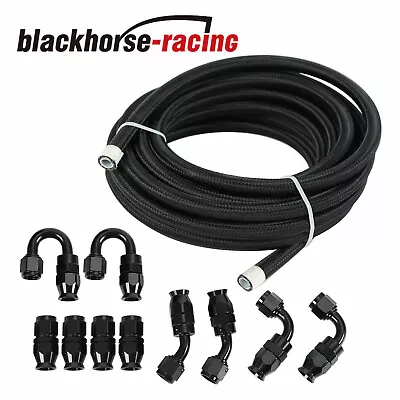 Black Nylon Braided 6AN - AN6 E85 PTFE Fuel Line 20ft 10pcs Fittings Hose Kit • $56.95