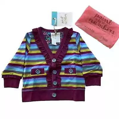 NWT! Matilda Jane Plum Kitten Striped Cardigan Soft Cotton Blend Baby 12 Month • $24.98