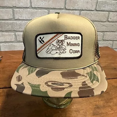 Vintage Badger Mining Corp Wisconsin Camo Camoflauge Retro Snapback Hat • $9.99