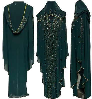 Green Women Stone Works Abaya Jalabiya Arab Long Dress • £40