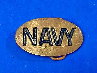 Vintage NAVY Word Spelled Out Solid Brass Twain ROC Belt Buckle  • $16.50