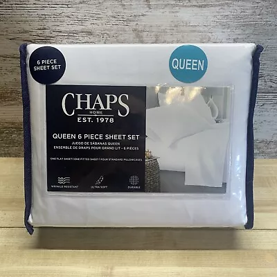CHAPS By Ralph Lauren Queen Bed Sheet Set 6pc (4 Pillowcases) White New • £41.40