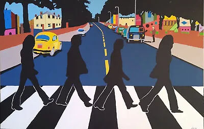 Beatles Painting  London Abbey Road  George Paul Ringo John Lennon Large Framed  • £225