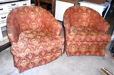 Vintage Pair Mid Century Barrel Back Swivel Chairs • $300