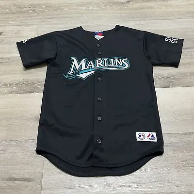 Vintage Majestic MLB Florida Marlins Button Front Jersey Youth Medium Black #22 • $29.99