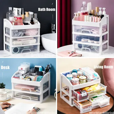 $23.95 • Buy 3 Drawers Storage Box Desk Makeup Case Organiser Container Cosmetic Organisation