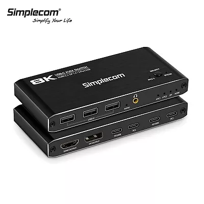 Simplecom 2 Port USB-C KVM Switch 8K Docking Station HDMI 2.1 DP For 2 Laptop • $89.95